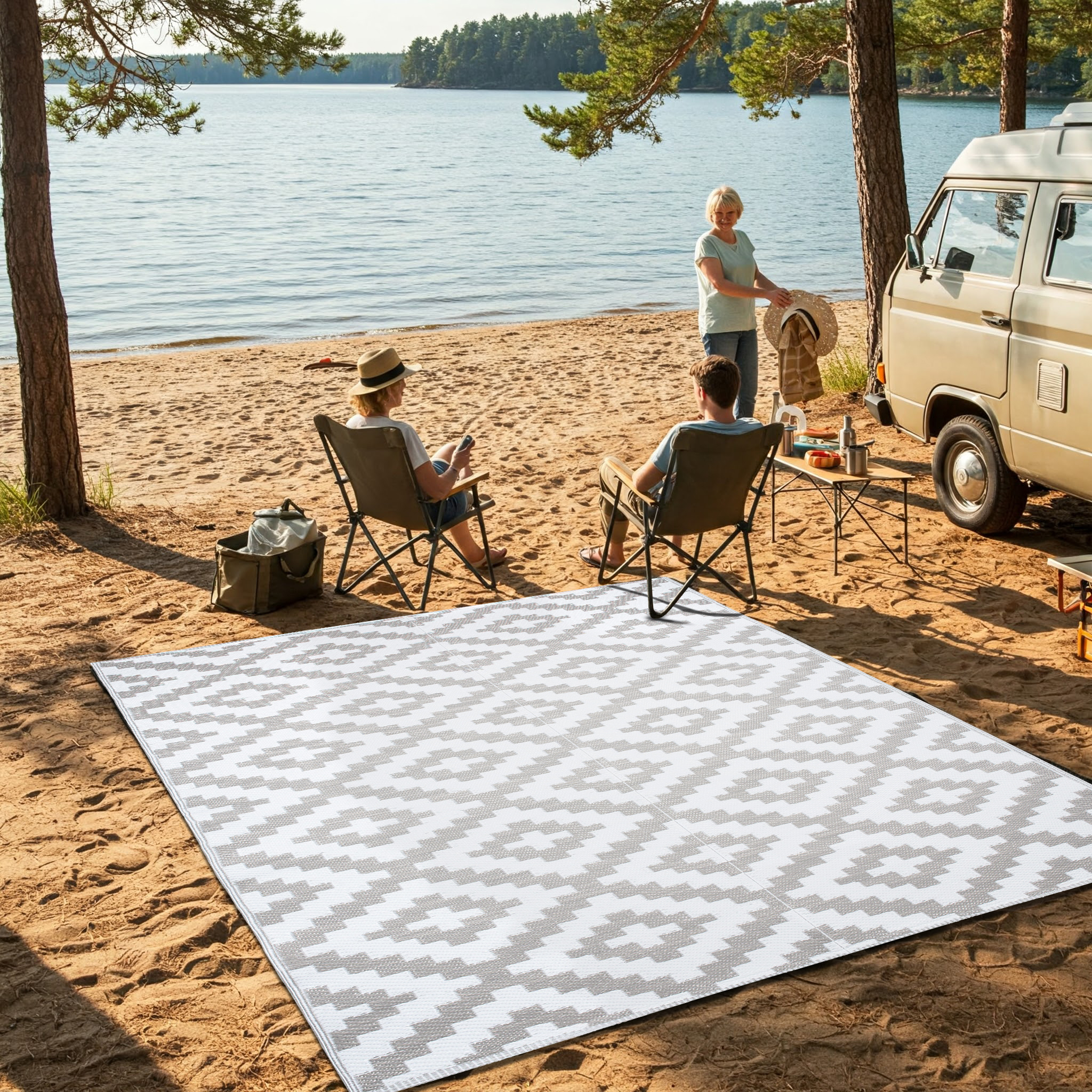 Area Rug Ibiza Outdoor Reversible Waterproof Grey White