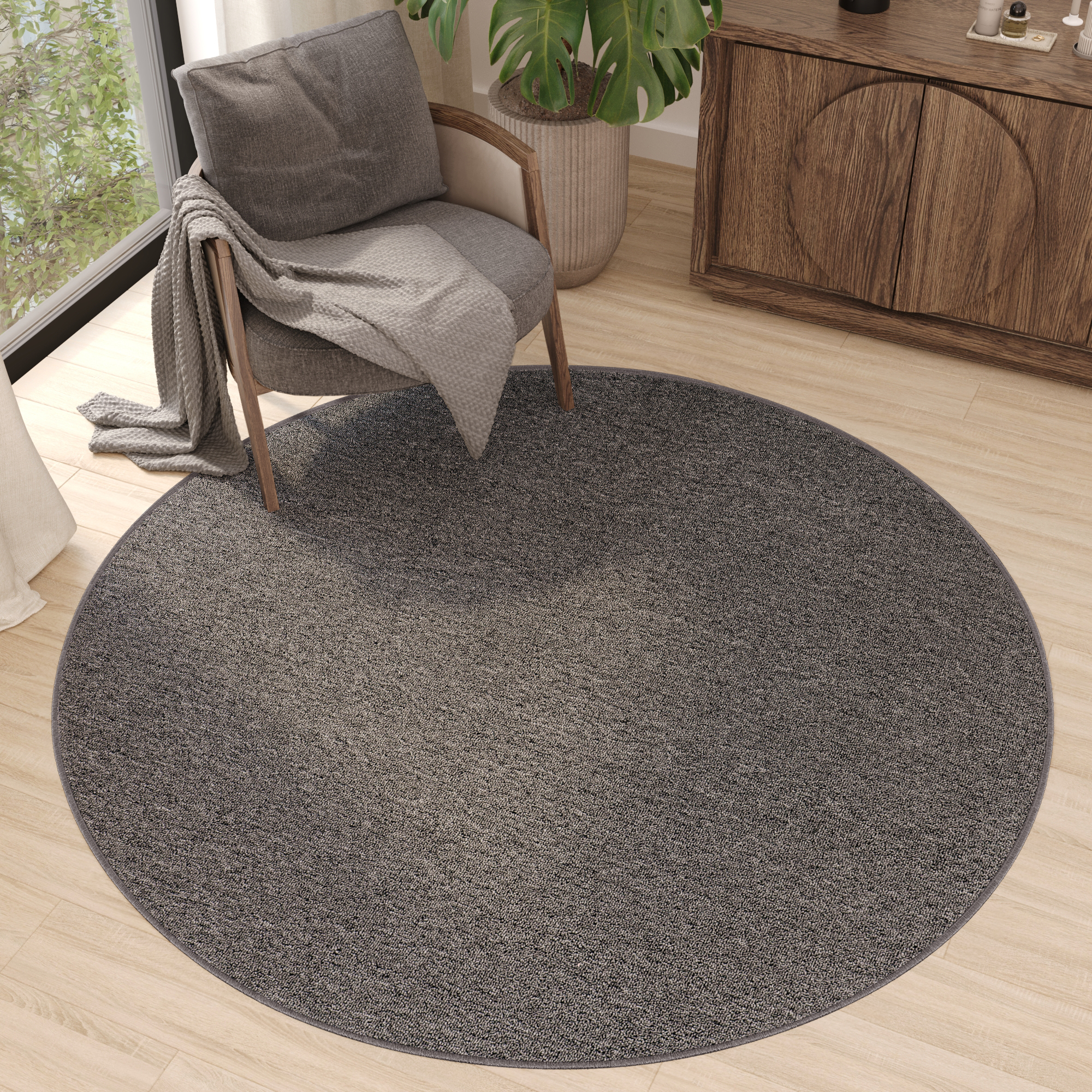 Area Rug Nizza Round Grey Modern Anti-Slip