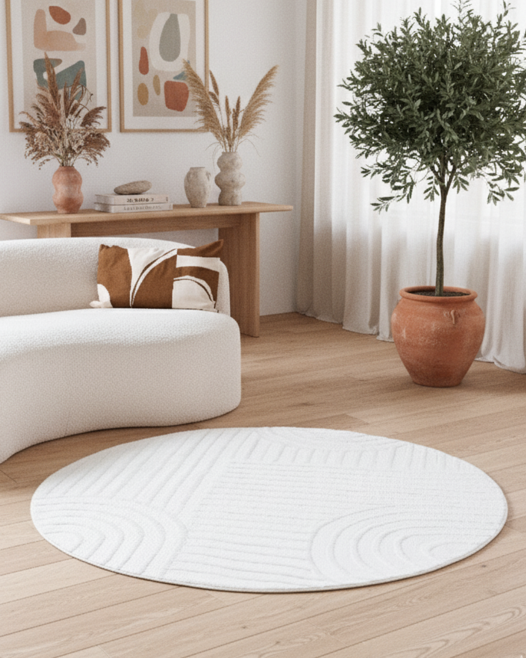 Area Rug Hygge Round Off White Geometric
