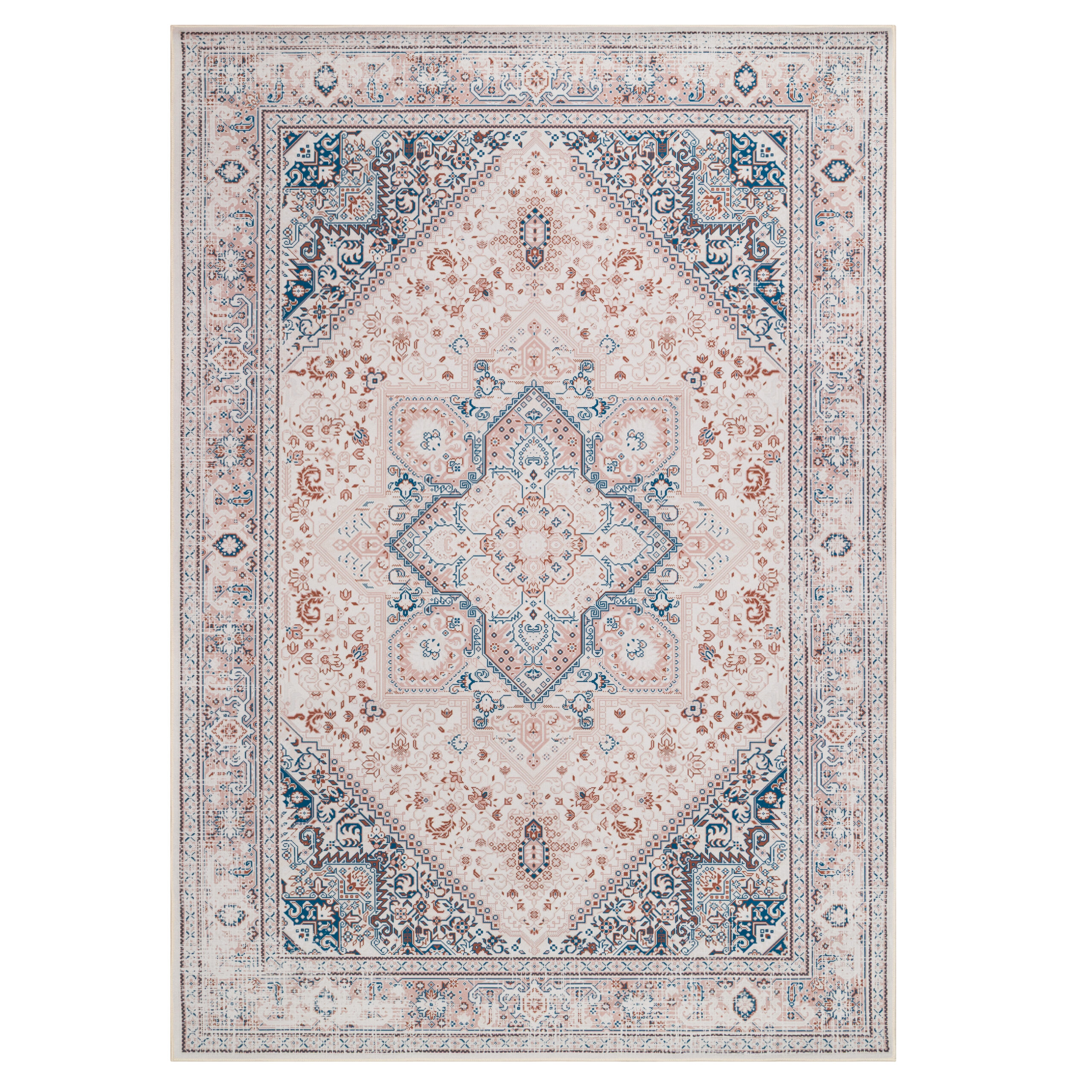 Area Rug Nora Cream Blue Anti-Slip