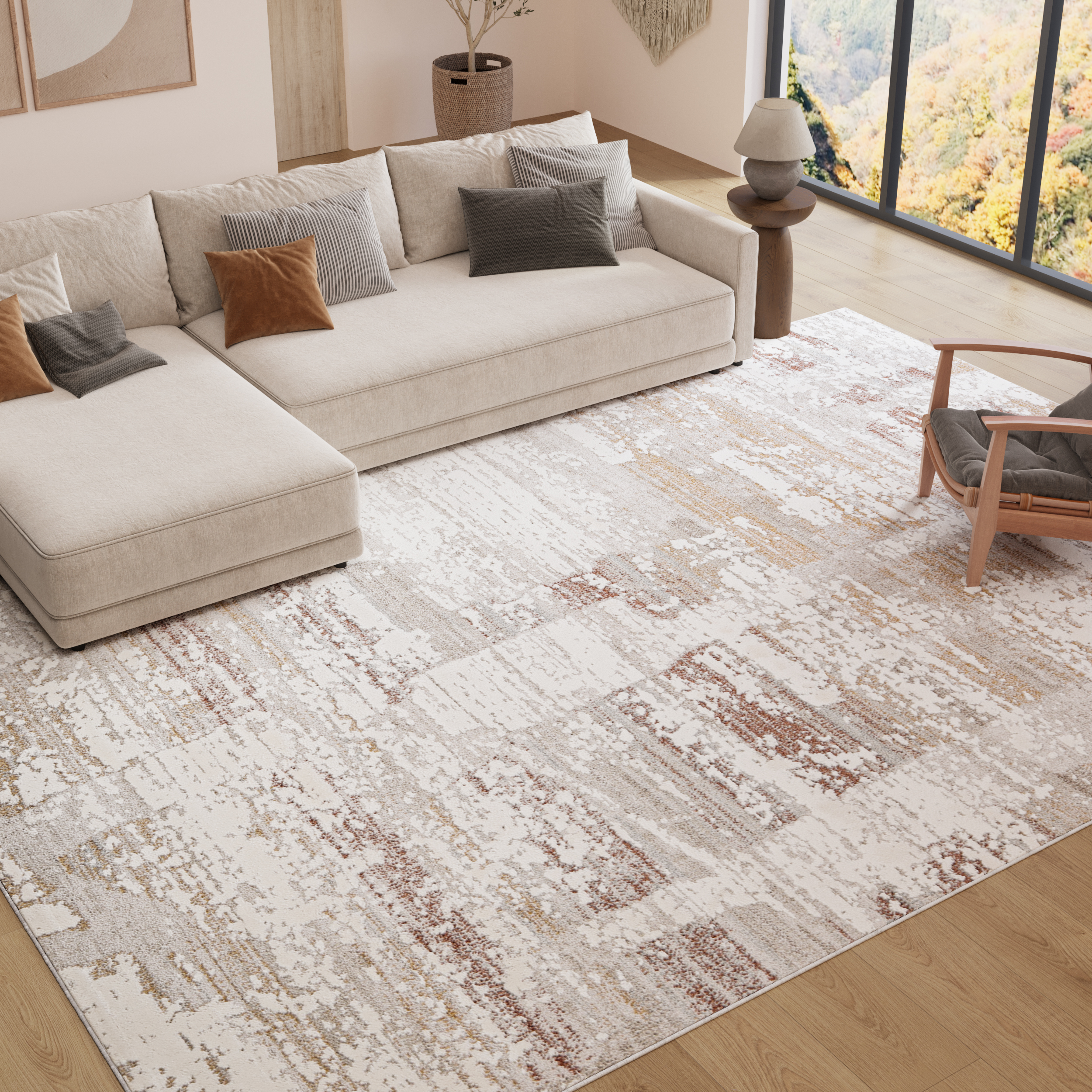 Area Rug Trend Beige Rust Abstract