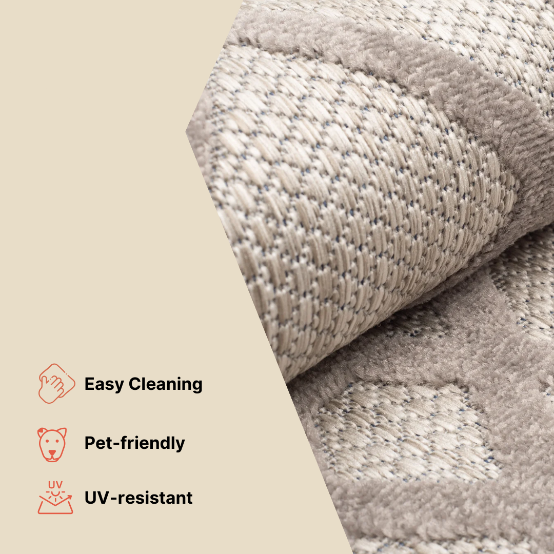 Area Rug Patio Outdoor Cream Grey Leaves