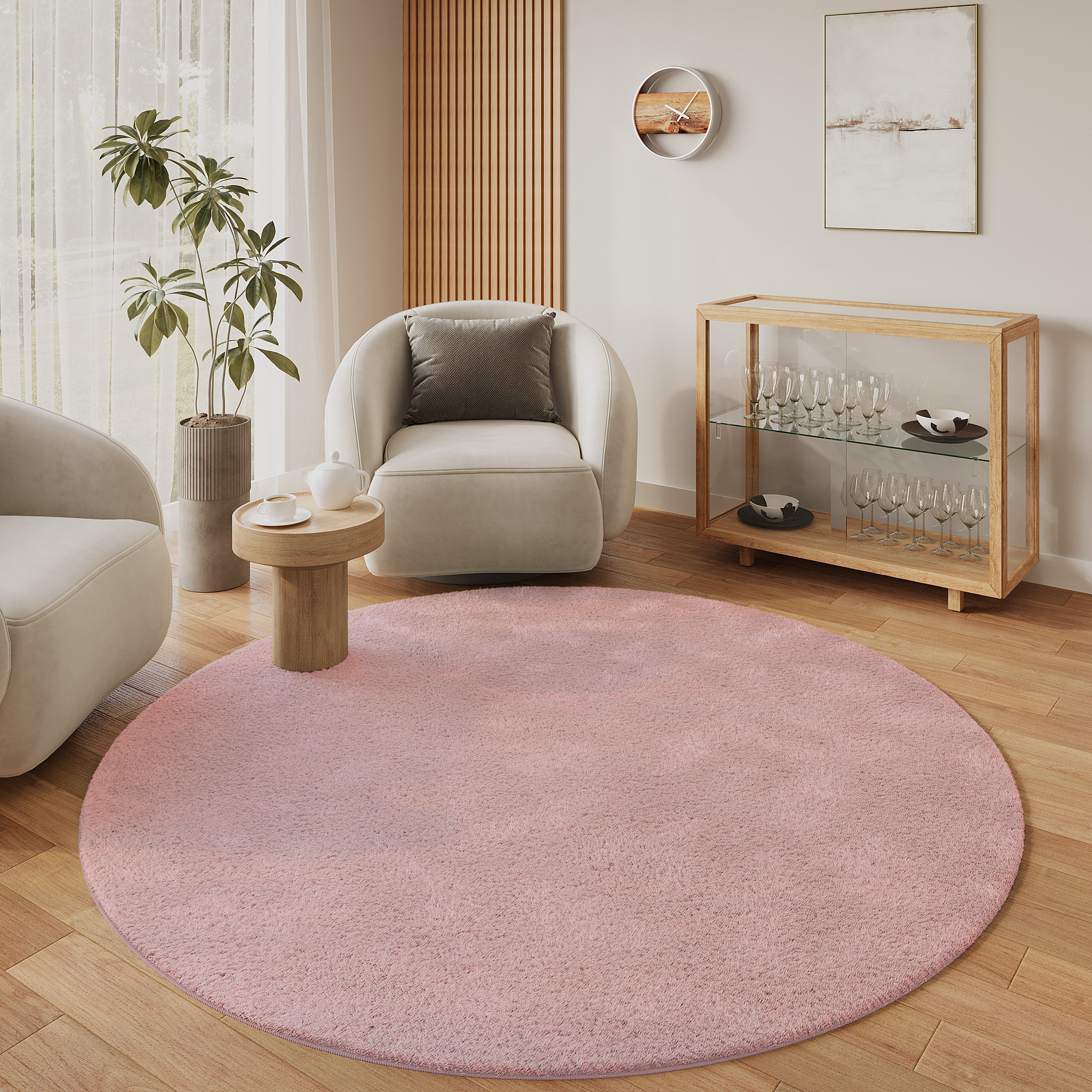 Area Rug Lumi Round Pink Non-Slip