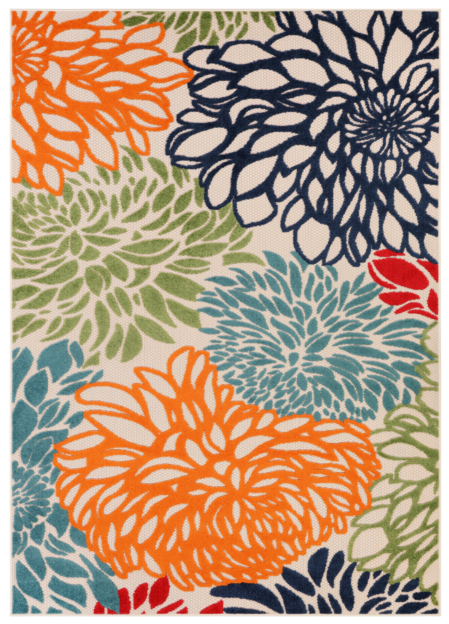 Outdoor Patio Rug Multicolor Flowers