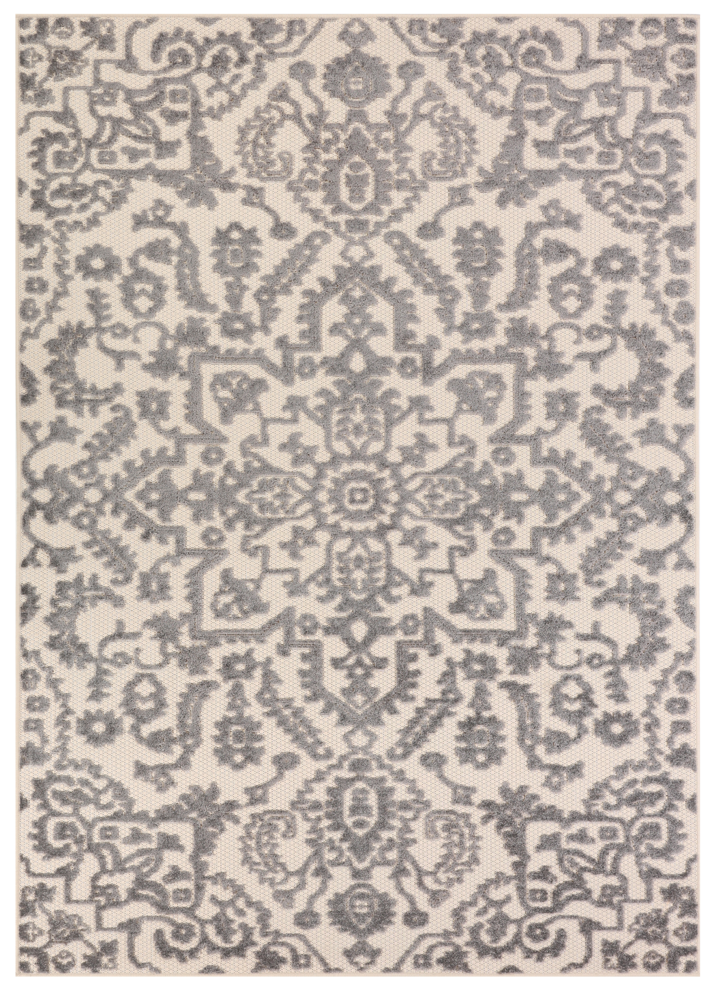Outdoor Patio Rug Cream Gray Ornaments